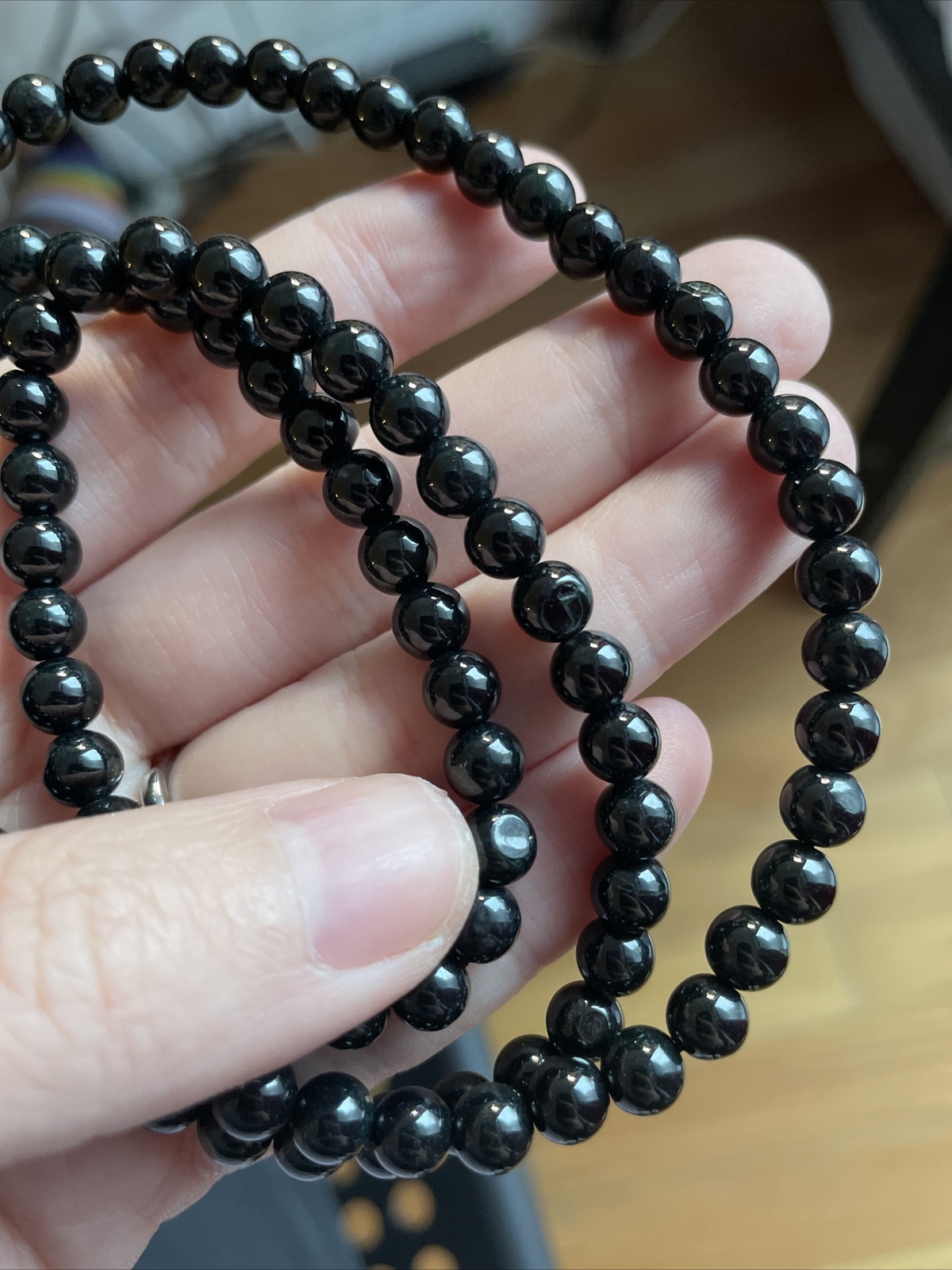 untreated Myanmar Grade A Black Jadeite Long Beaded Necklace 6.2 Mm 6 Mm