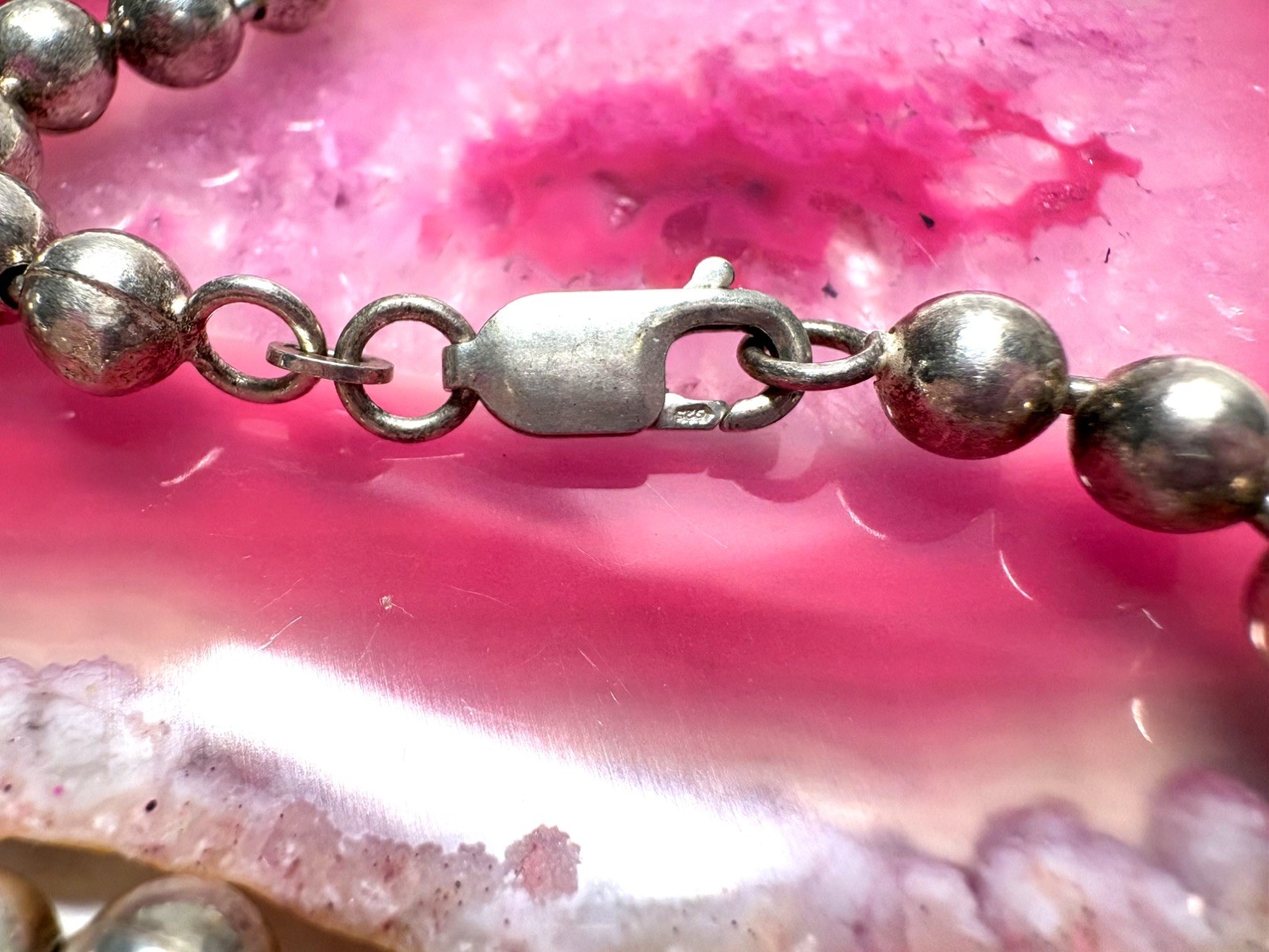 925 Sterling Silver Signed India Ball Bead Necklace 18″ Long 40 grams