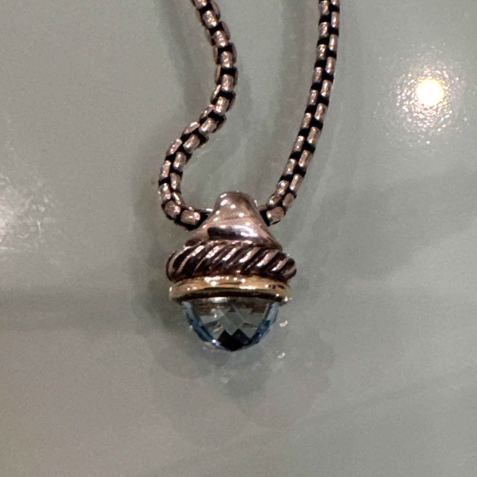 David Yurman Sterling Silver 14k Gold Aquamarine Acorn Pendant Necklace