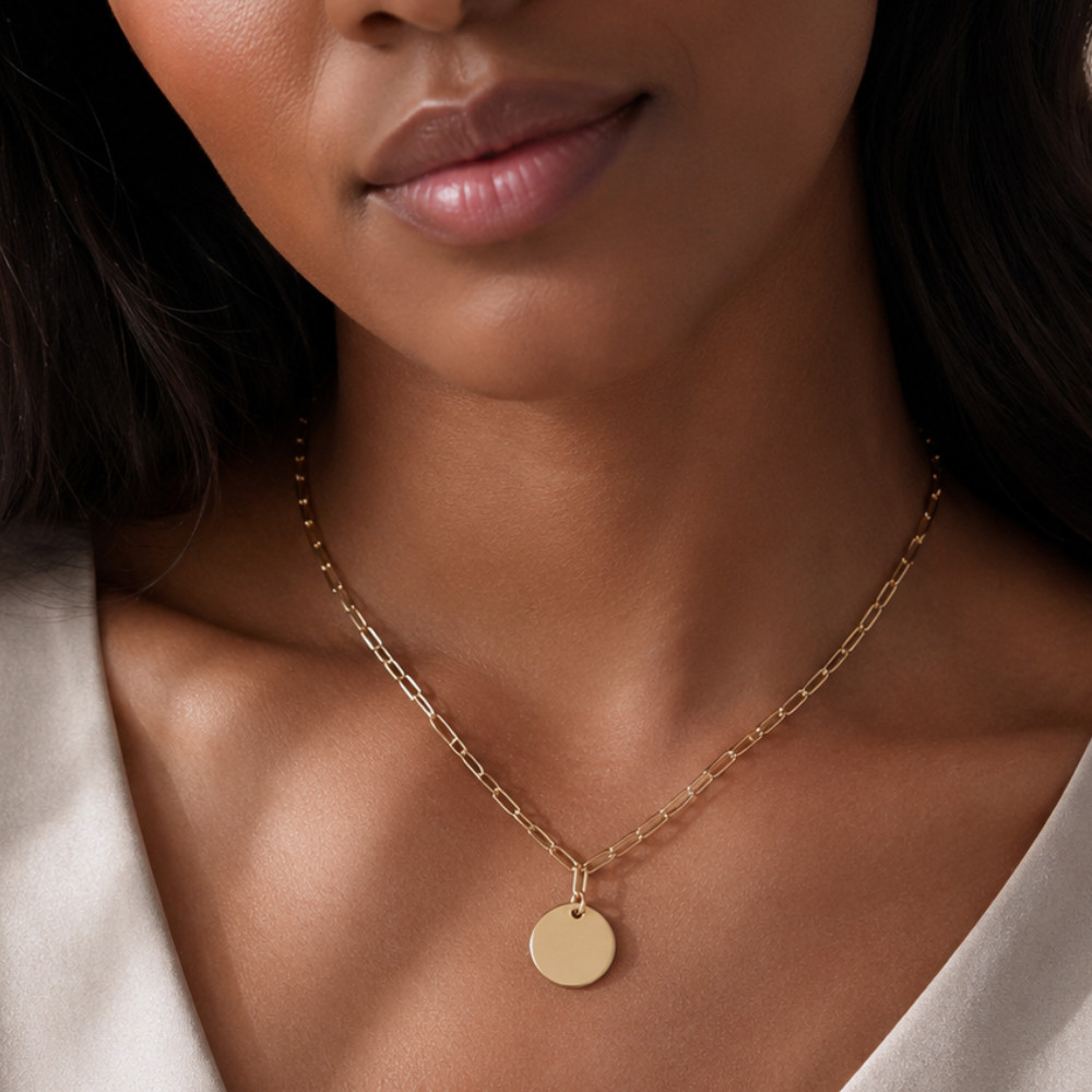 16″ + 2″ 14 Karat Gold Plated Engravable Disc Necklace