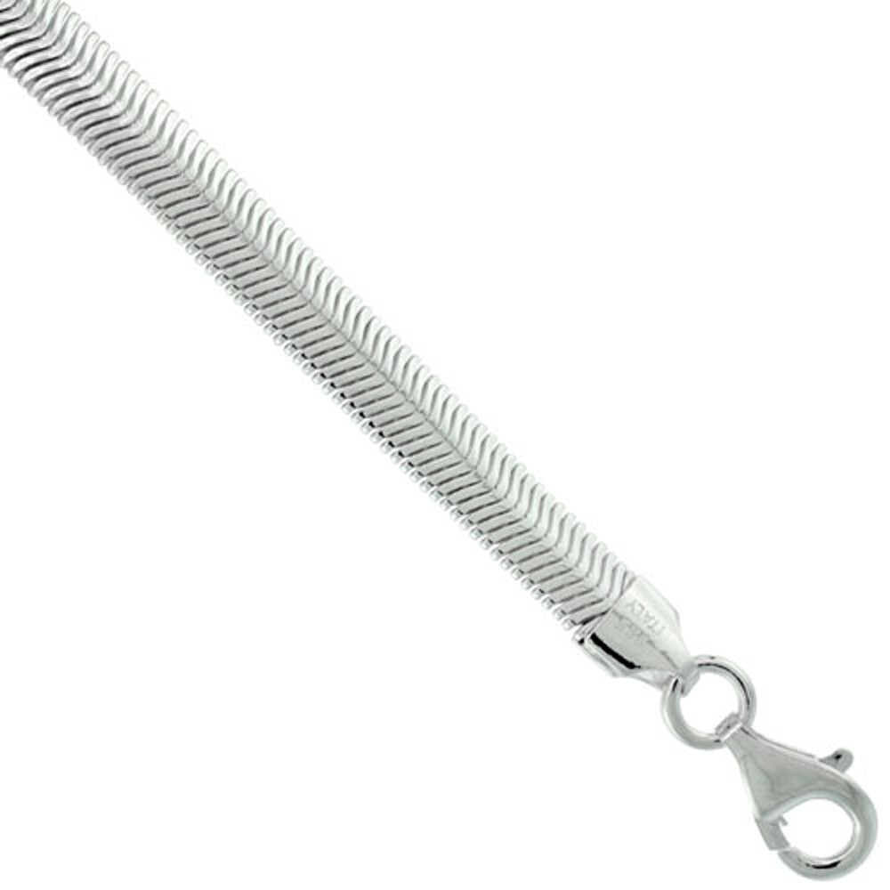 925 Sterling Silver Flat Snake Chain Bracelet Italy Men and Women 6.5mm 7″ to 8″