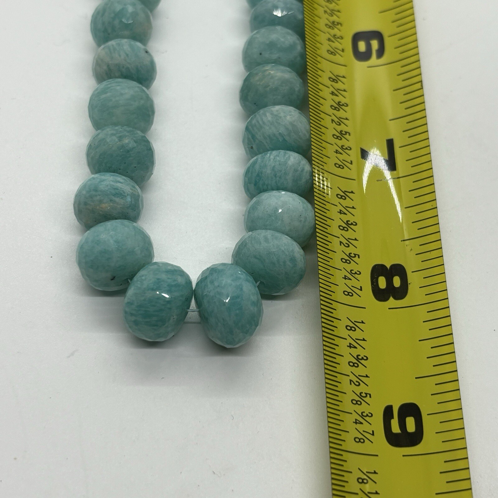 Amazonite Beaded Necklace Natural Gemstone Blue Stone Beads 16” Silver Clasp NEW