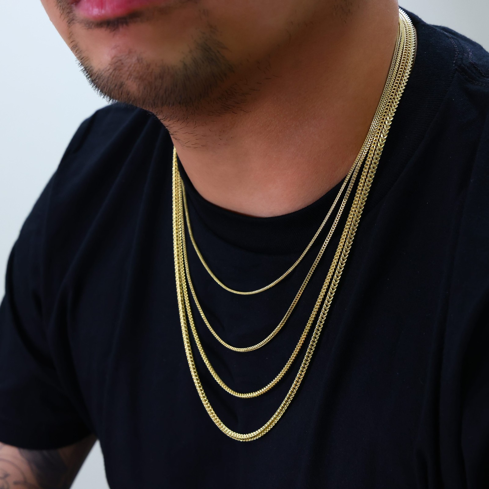 10K Yellow Gold 1.5mm-6mm Square Wheat Box Franco Chain Pendant Necklace 16″-30″