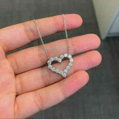 1Ct Round Cut Moissanite Beautiful Heart Pendant 14K White Gold Plated Silver