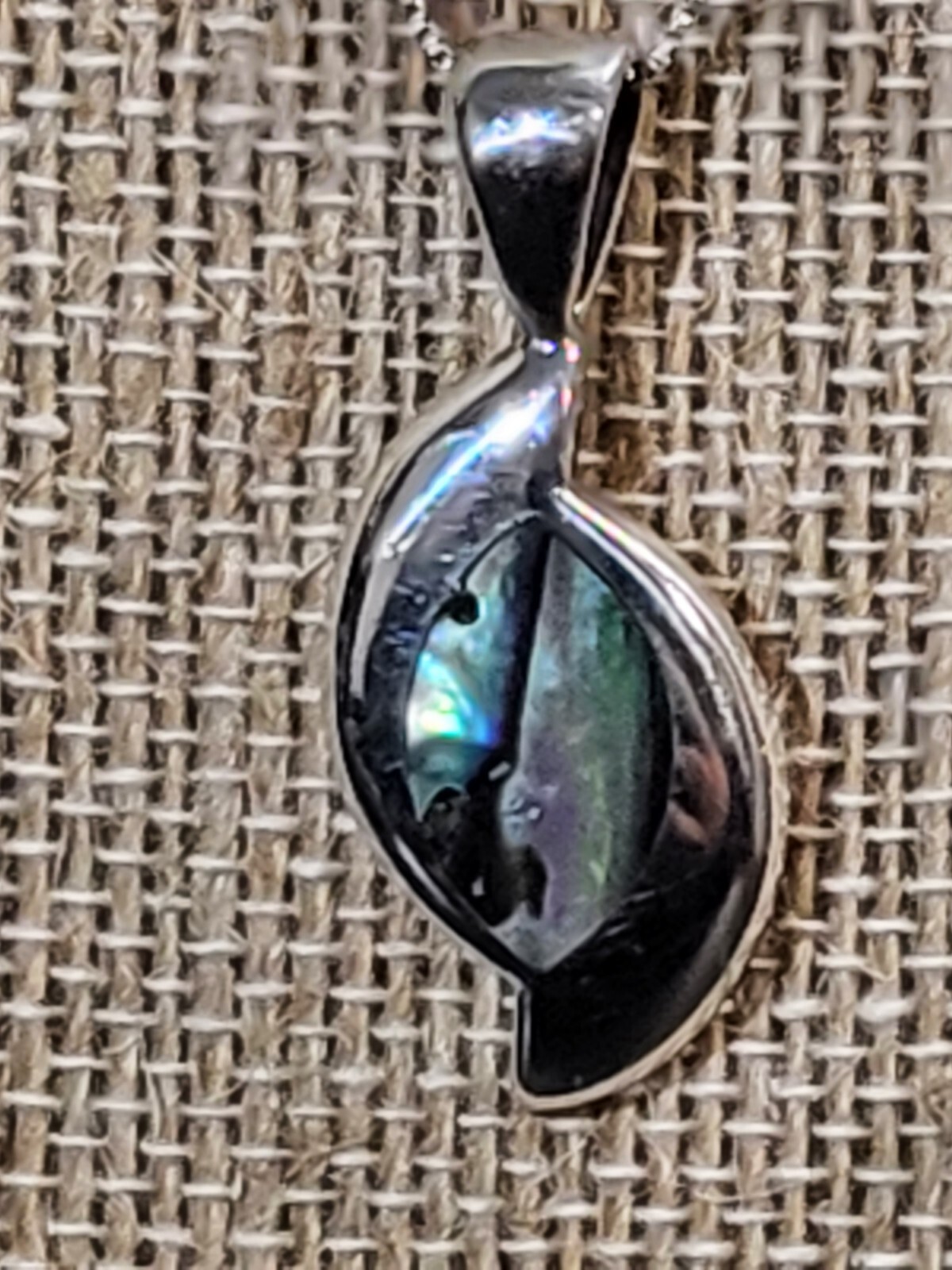 Abalone Asymmetrical VTG Pendant On Nice Italian Sterling Silver 18′ Box Chain
