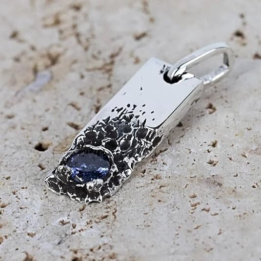 Natural Blue Sapphire Men’s Pendant 925 Sterling Silver Jewelry Gift