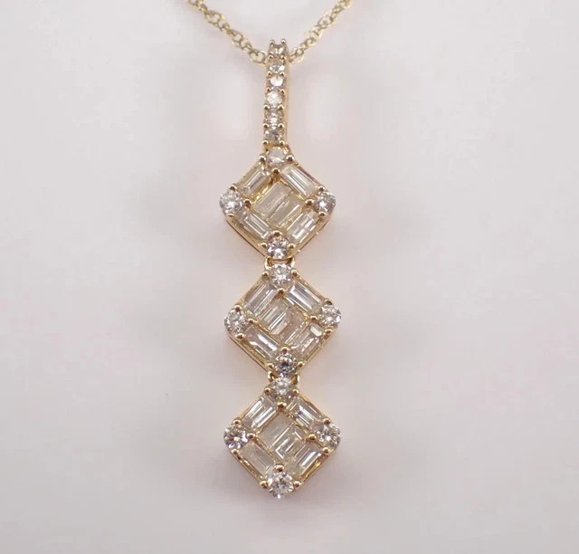 2Ct Baguette Moissanite Long Dangle Lariat Charm Pendant 14k Yellow Gold Plated