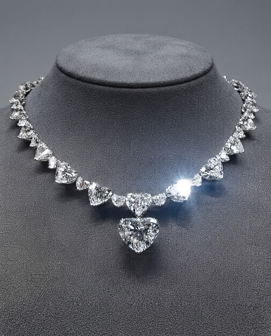 Women’s Tennis Necklace 30Ct Heart Cut Simulated Diamond 14K White Gold Plated