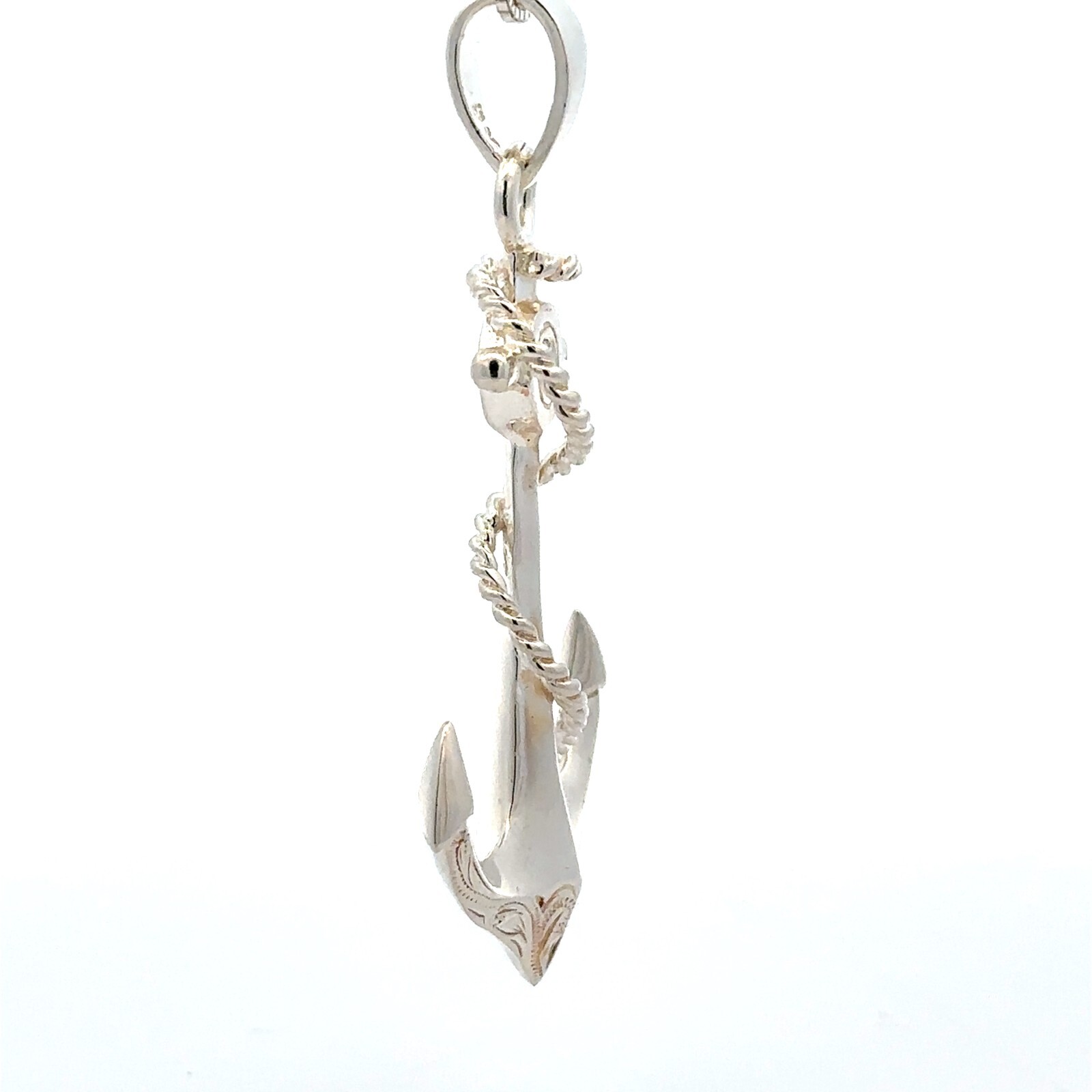 Sterling Silver Anchor Pendant -Solid- with CZ ( 2 3/8in. x 1.25in.)