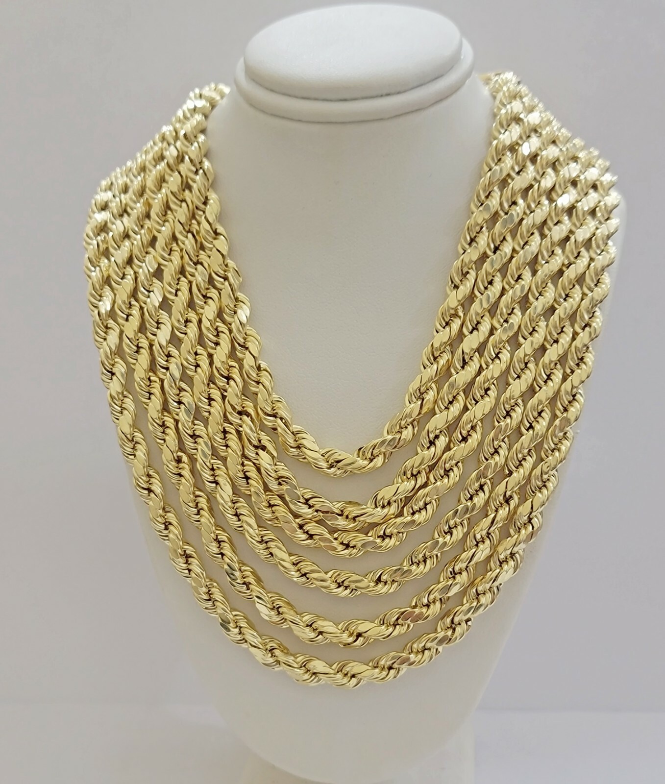 Real 10k Yellow Gold Rope Necklace 7mm Chain 18″-30″ Inch Diamond Cut, 10kt MENS