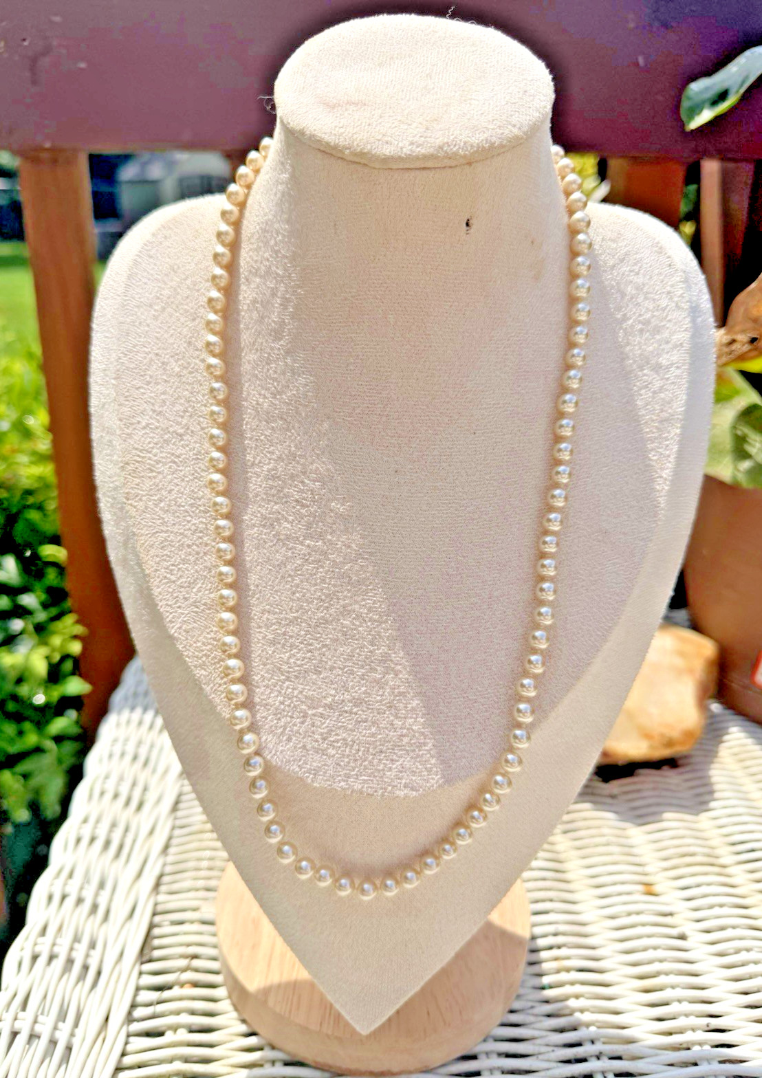 Vtg. 6mm Round Cream Colored Pearl Necklace 21″ Sterling Clasp
