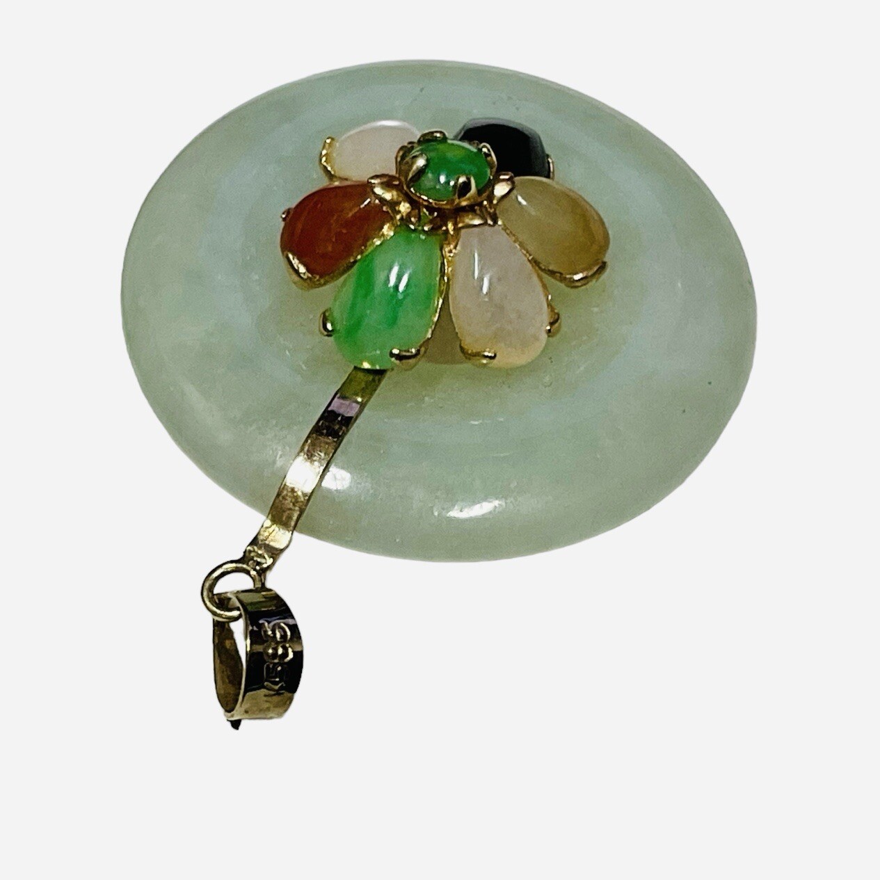 14k Yellow Gold Jade Pendant Multi Color Flower 3.4 Grams
