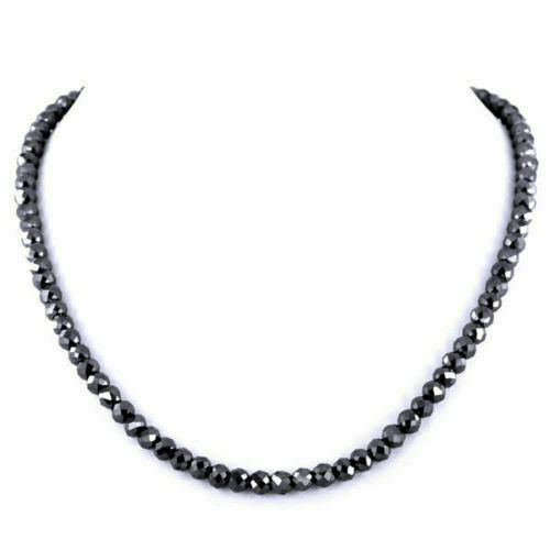 5 mm Black Diamond Round Faceted Beads 28″ Necklace for Gift’s With Certified
