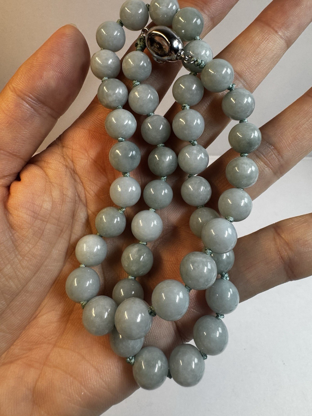 9mm blue jadeite Jade Round beaded necklace 925 sterling silver clasp new