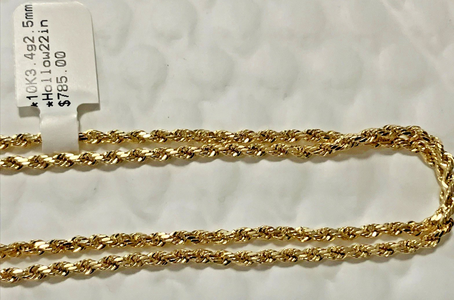 10kt Real Gold Rope Hollow Chain 3.4Grams 2.5mm 22” GND Brand New with Tag 10k