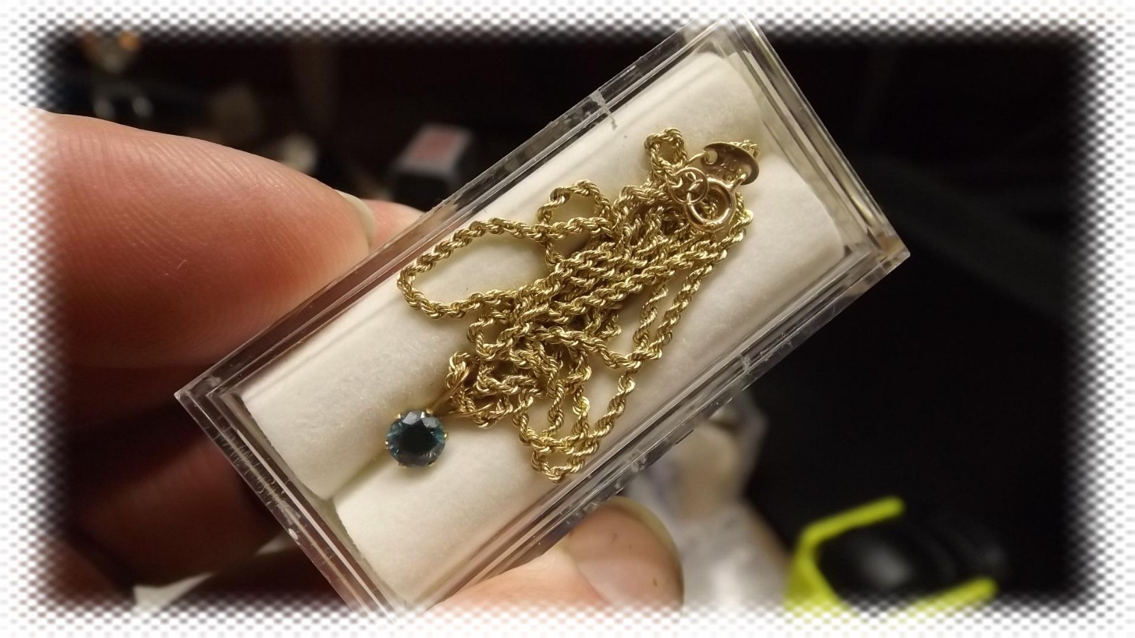 Authentic Blue Diamond Solitaire Pendant Women’s Necklace 10K Yellow Gold