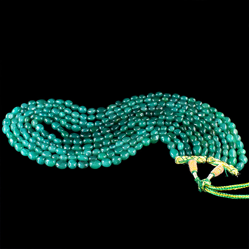 700.00 Cts Earth Mined 5 Line Green Emerald Oval Shape Beads Necklace NK 25E128