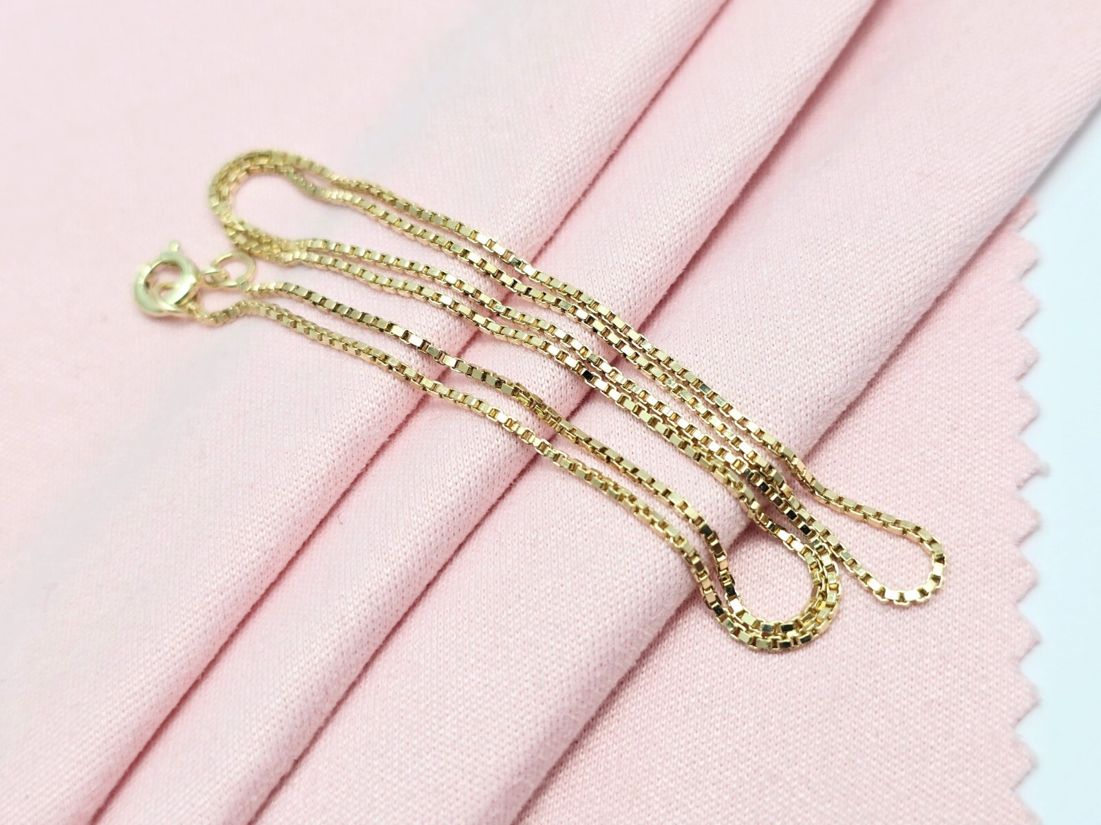 Unique 14K Solid Yellow Gold Designer Box Link Chain Choker Necklace – 16.25″ L