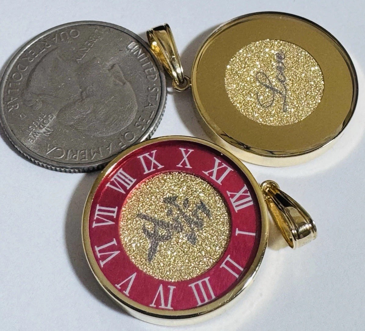 K18 Japan Real Gold Pendant Love Red & Gold 6.8g Reversible w/ Glass on Top