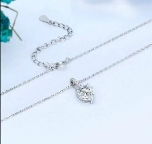 2Ct Heart Cut Lab Created Diamond Solitaire Love Pendant 14K White Gold Plated