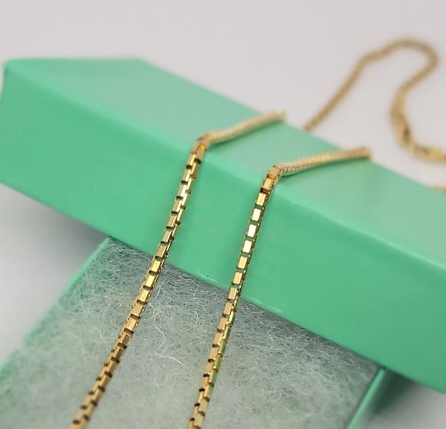 Authentic 14K Solid Yellow Gold Box Chain Necklace 1mm-2.5mm All Size 16″-30″