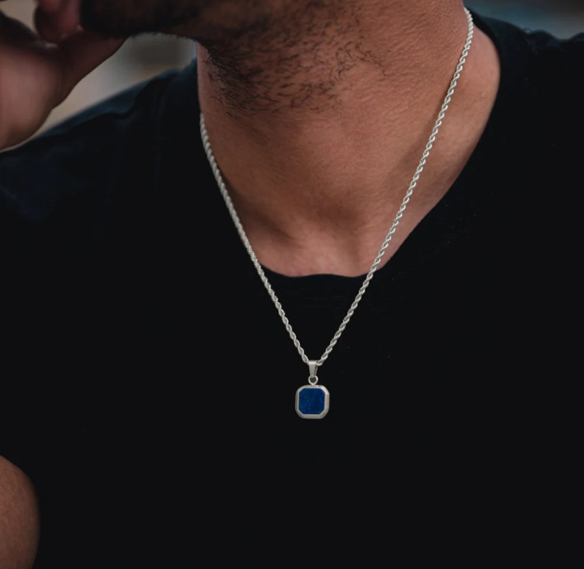 925 Silver Cushion Cut Blue Lapis Lazuli Pendant Birthday Gift For Men & Women