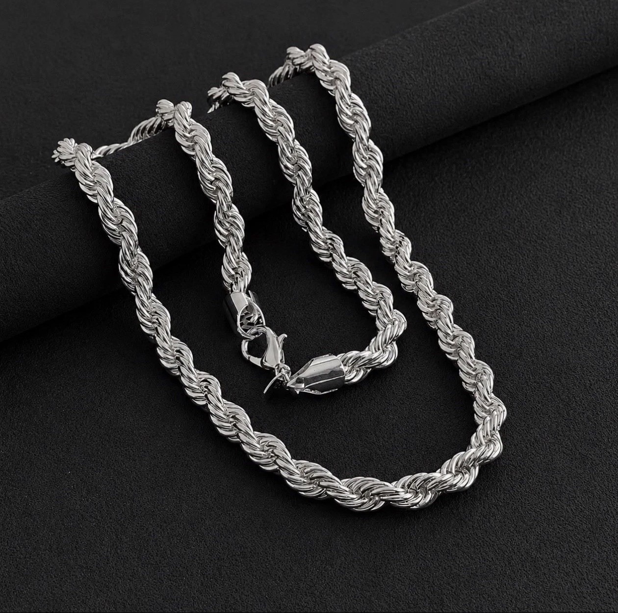 Marked 925 Sterling Silver Twisted Rope Chain Necklace Chain Heavy 8MM 26 Inch