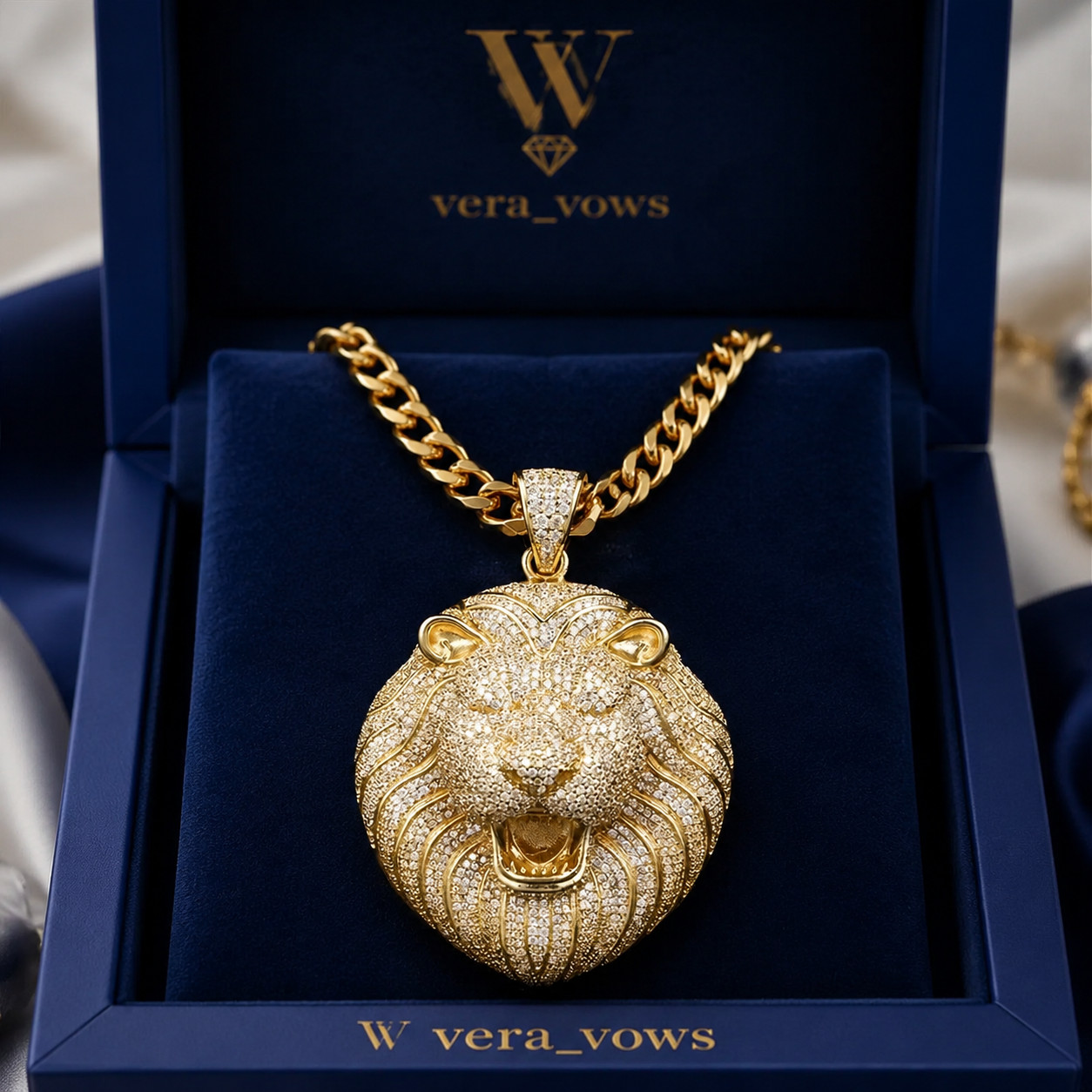 Lion Men’s Pendant In 14K Yellow Gold Plated Certified Lab Created Moissanite