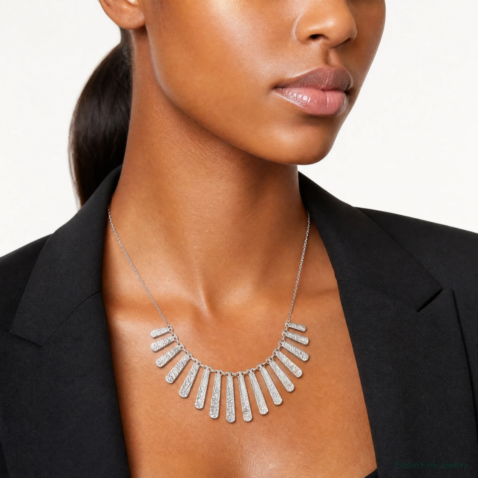Sterling Silver Radiant Essence Pol/Textured Bars W/ 2in Ext. Necklace