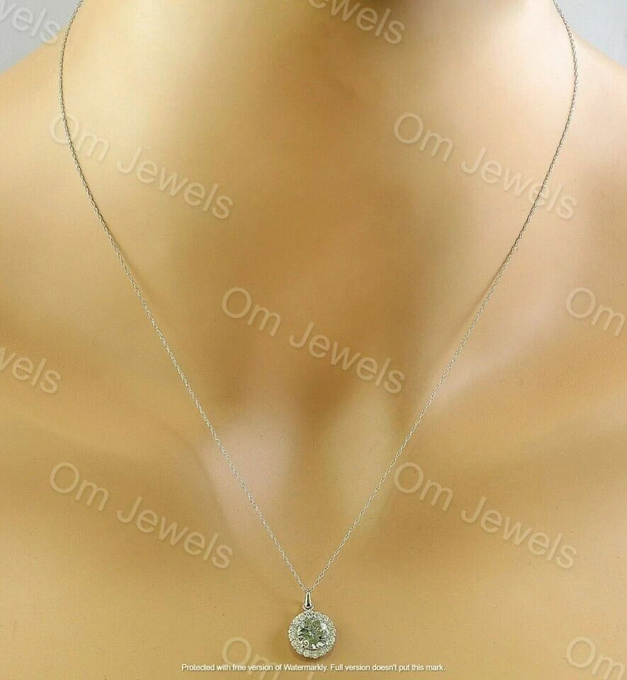 2Ct Round Cut Aquamarine Diamond Halo Pendant 14K White Gold Finish 18″ Chain