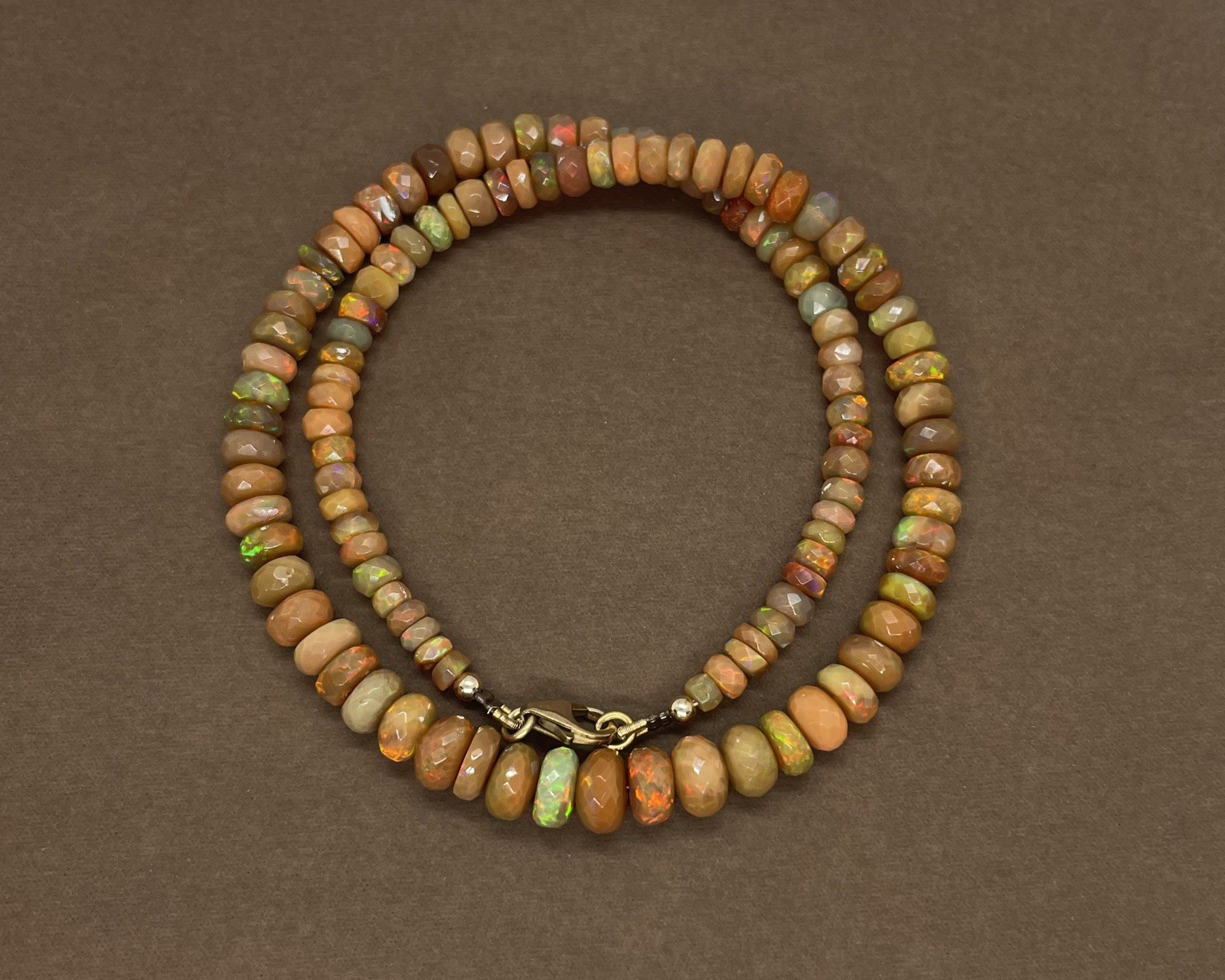 Natural Opal Beaded Necklace with 9K Gold Clasp, Orange Fire Opal