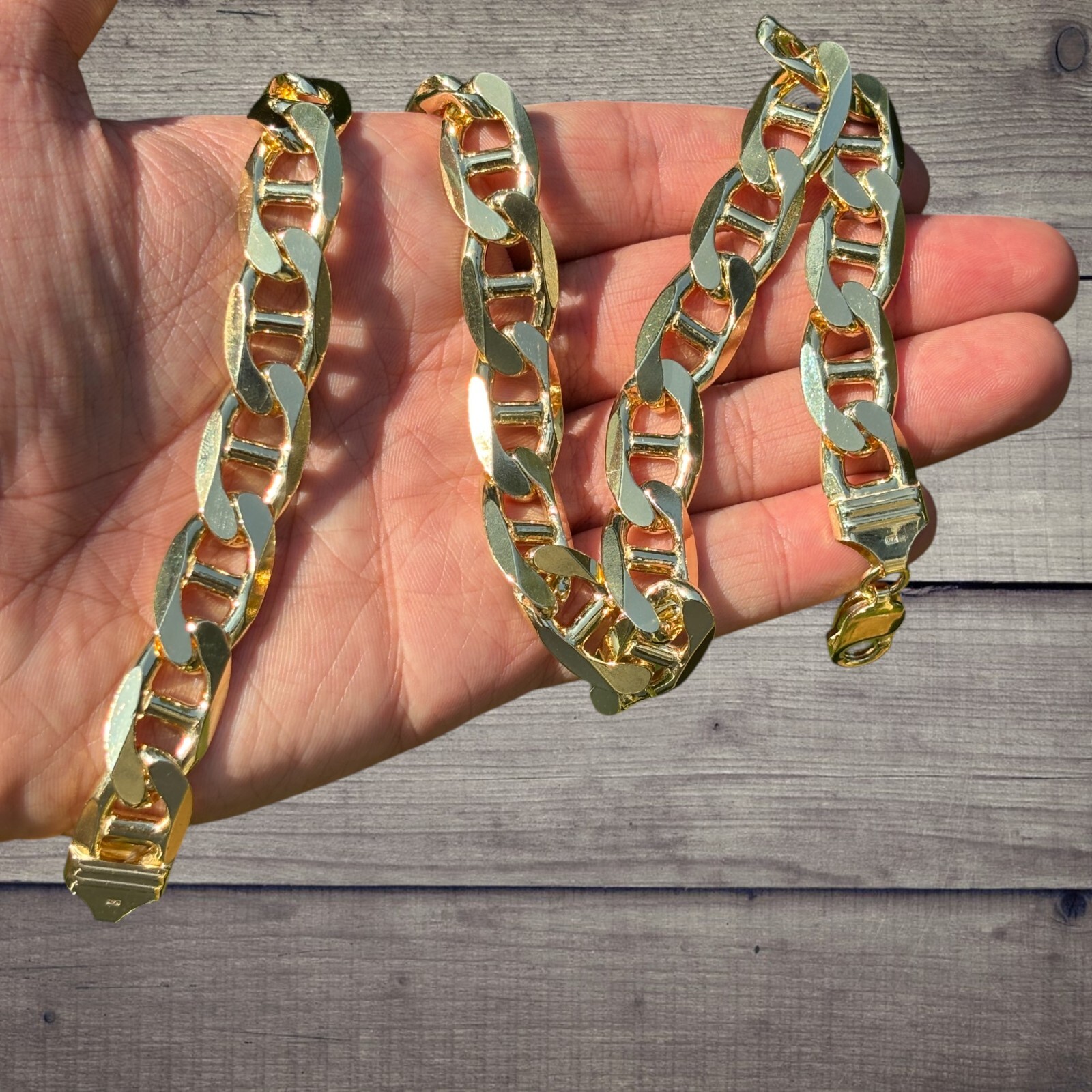 13mm Mariner Chain Necklace – Real Solid 925 Sterling Silver Or 14k Gold Vermeil