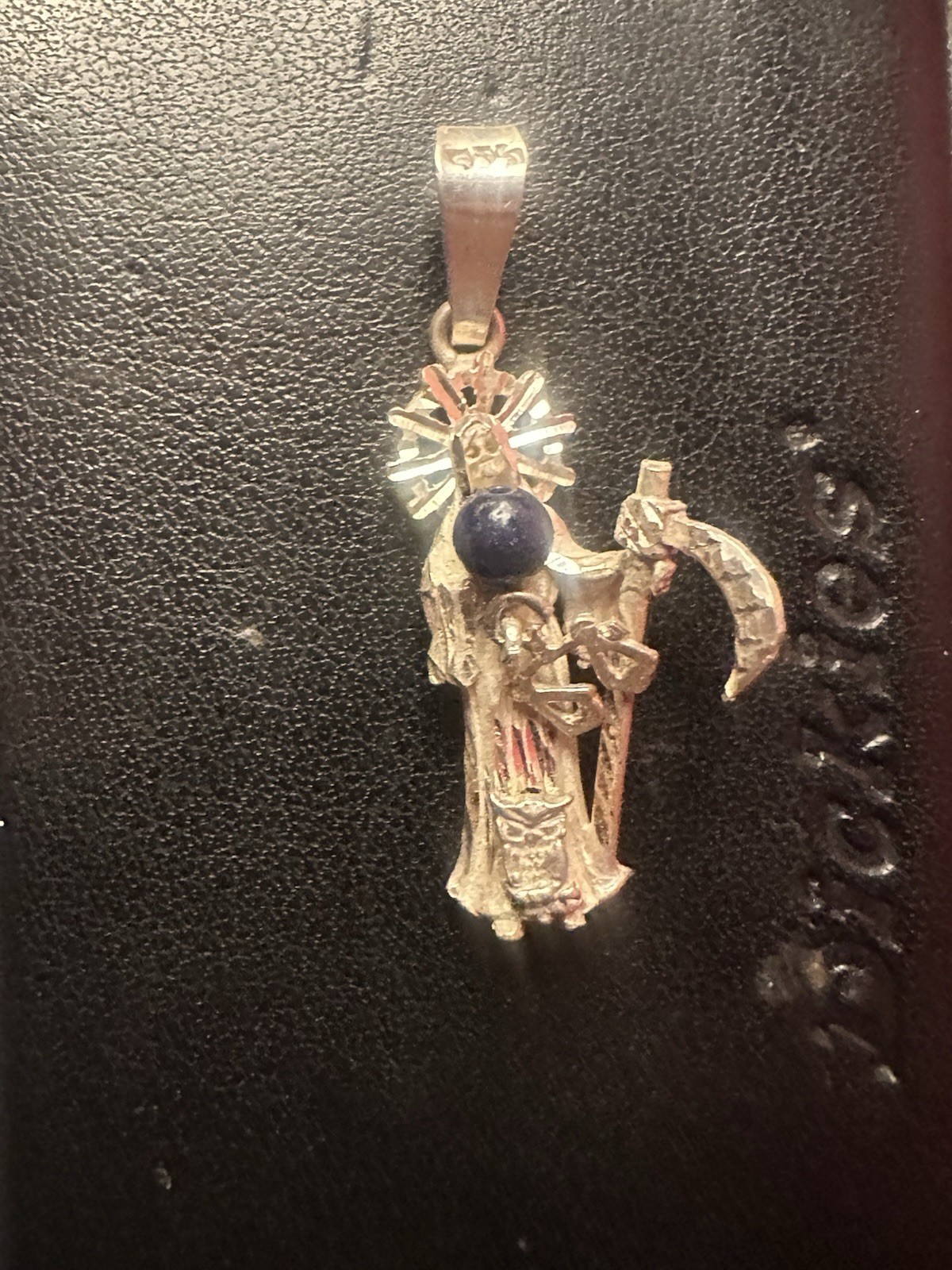 Santa Muerte Grim Reaper Sterling Silver 925 Diamond Cut Pendant