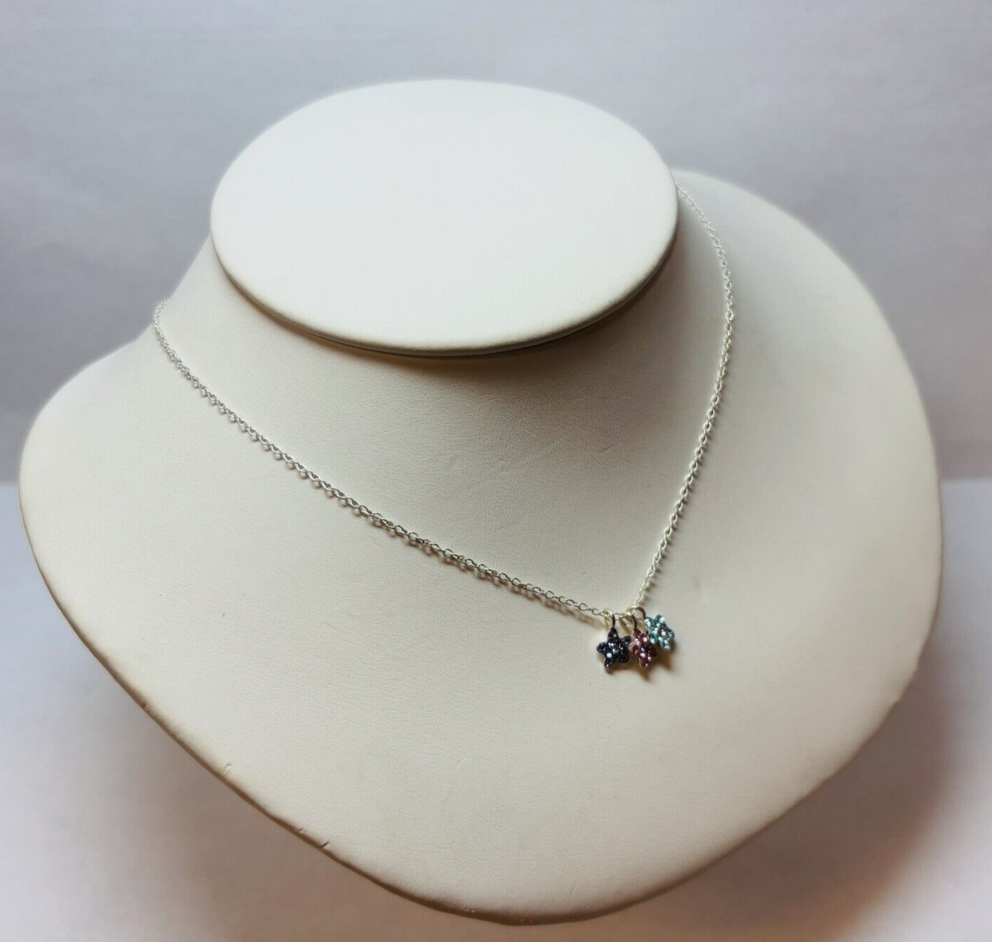 Cupcake Sterling 925 Silver Child 3 Star Gemstone Necklace 15 in – .04