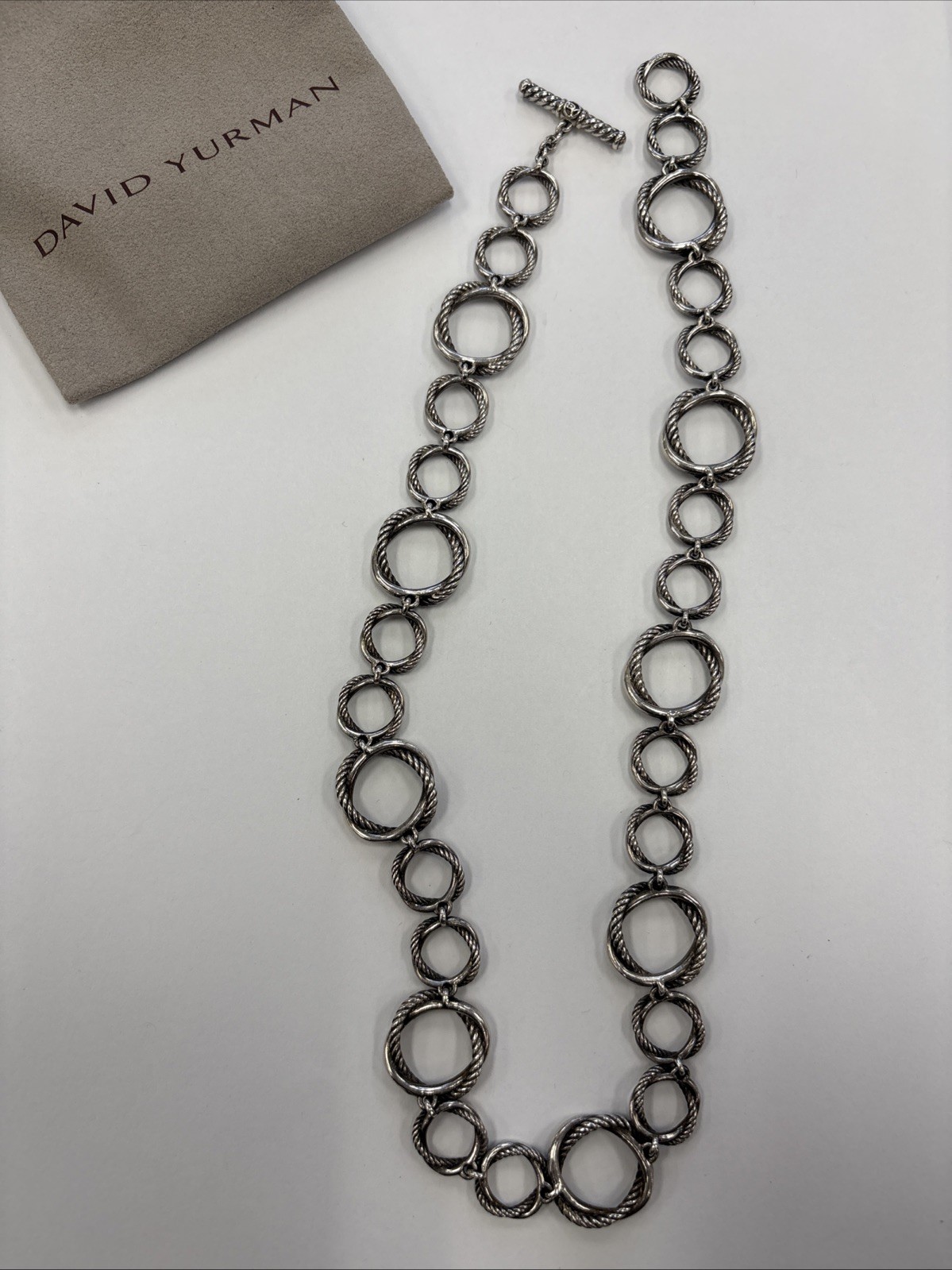 David Yurman Silver Crossover Infinity Rope Circle Chain Necklace 17”