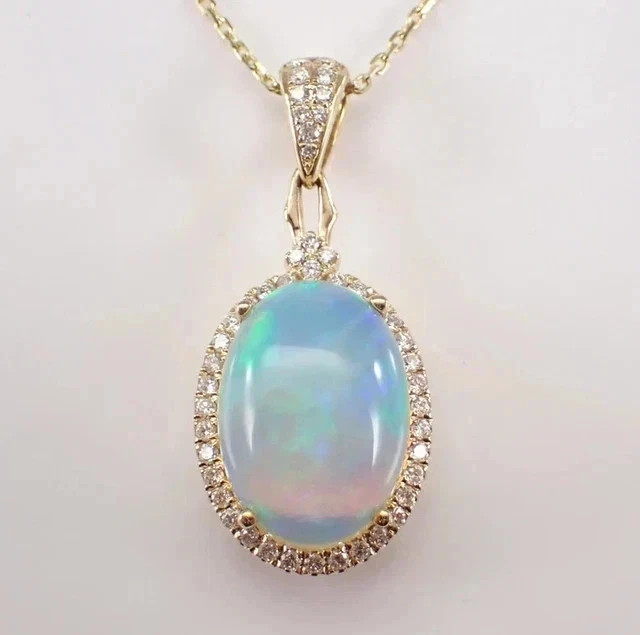 3.20Ct Oval Cut Lab Created Fire Opal Halo Pendant 14K Yellow Gold Plated Silver