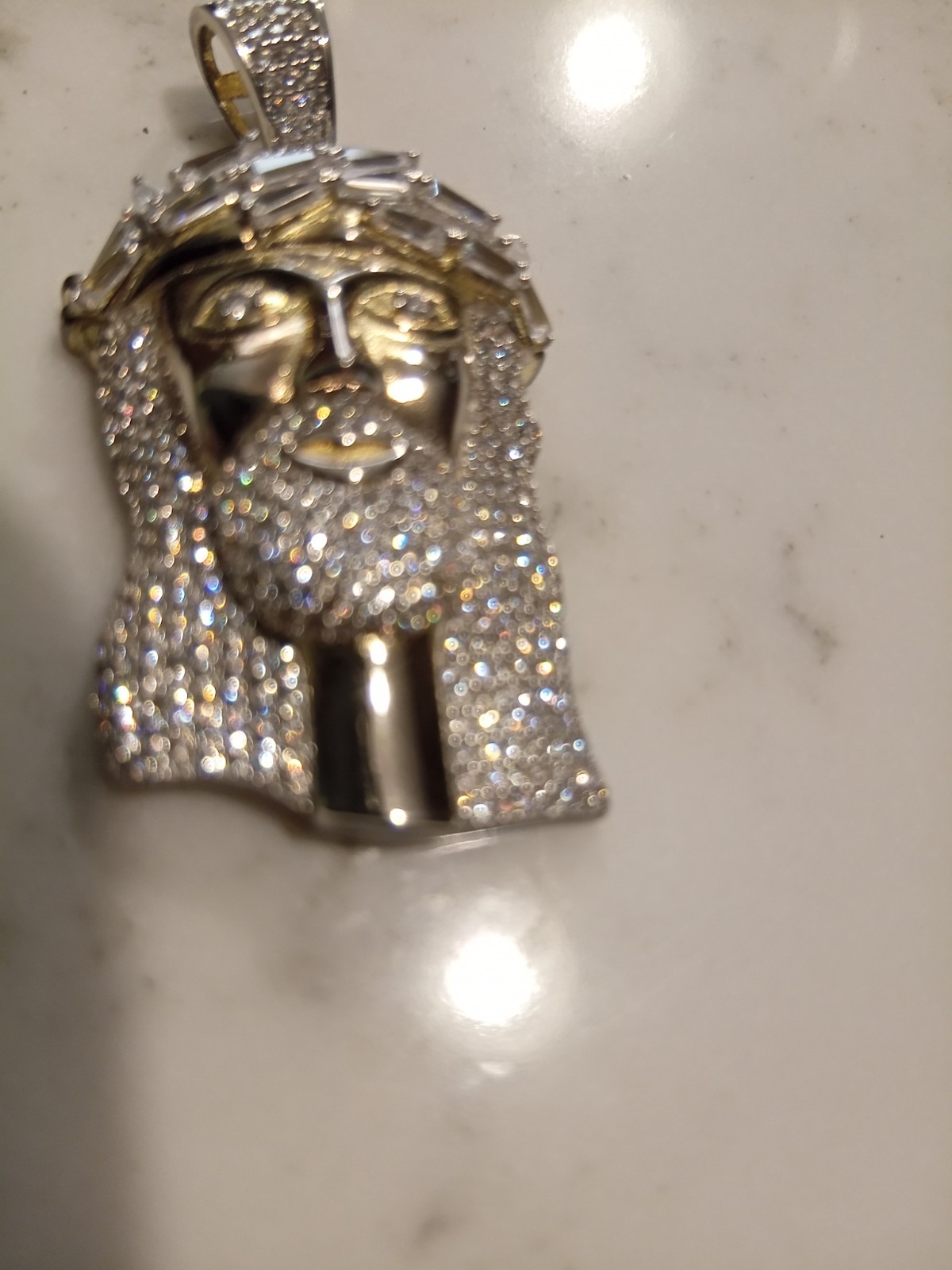 solid 925 silver jesus pendant ICY 2 ct cz banquette gold plated Harlem Bling