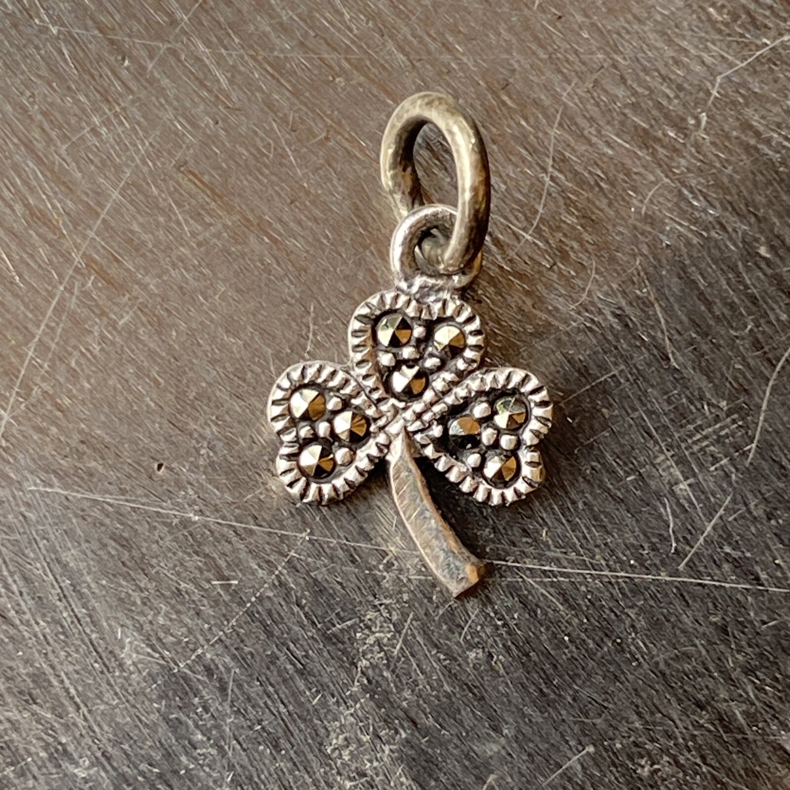 Sterling Silver Marcasite Irish Shamrock Petite Charm Pendant