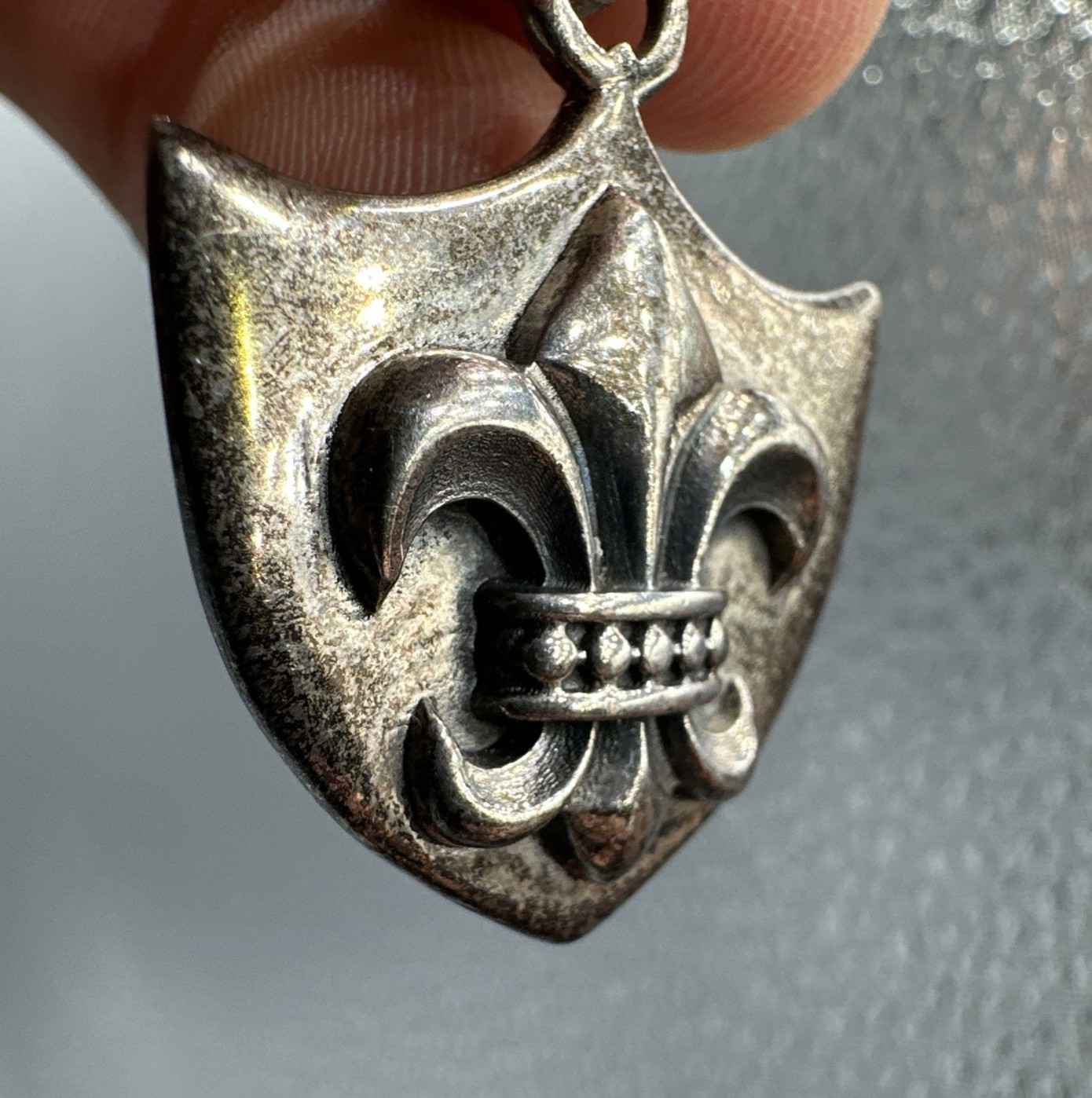 Vtg Sterling Silver Reversible Fleur De Lis Cross Pendant Shield Crest 18g 1.5”