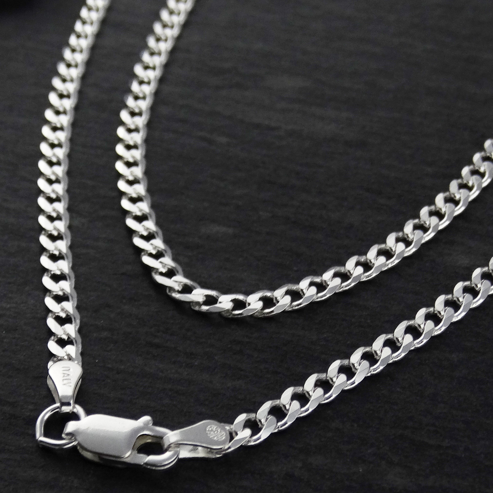 3.1mm Curb Chain Necklace – 925 Sterling Silver – 080 Italy 16″- 30″ Italian