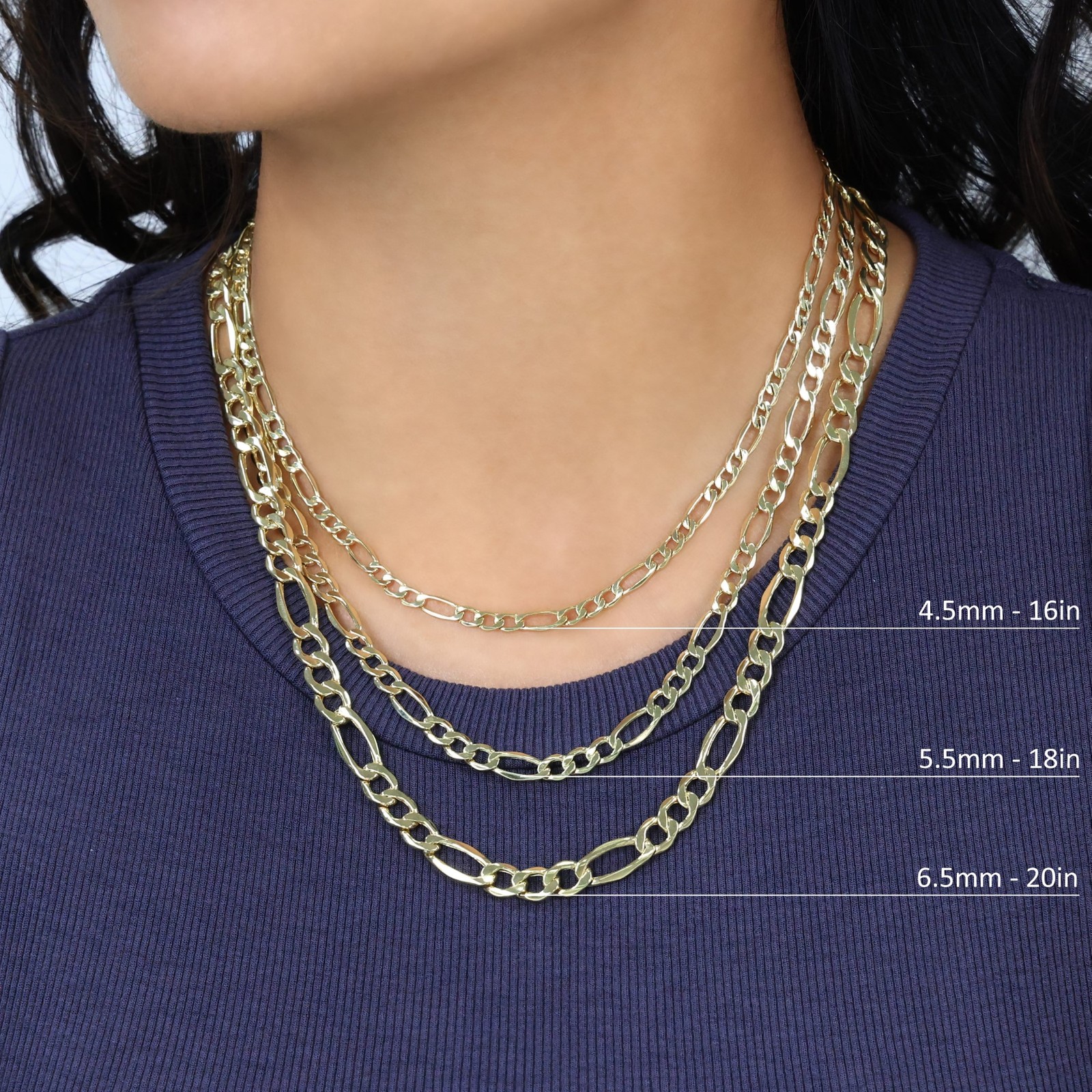 14K Yellow Gold 2mm-7.5mm Figaro Link Chain Necklace Bracelet Men Women 7″- 30″