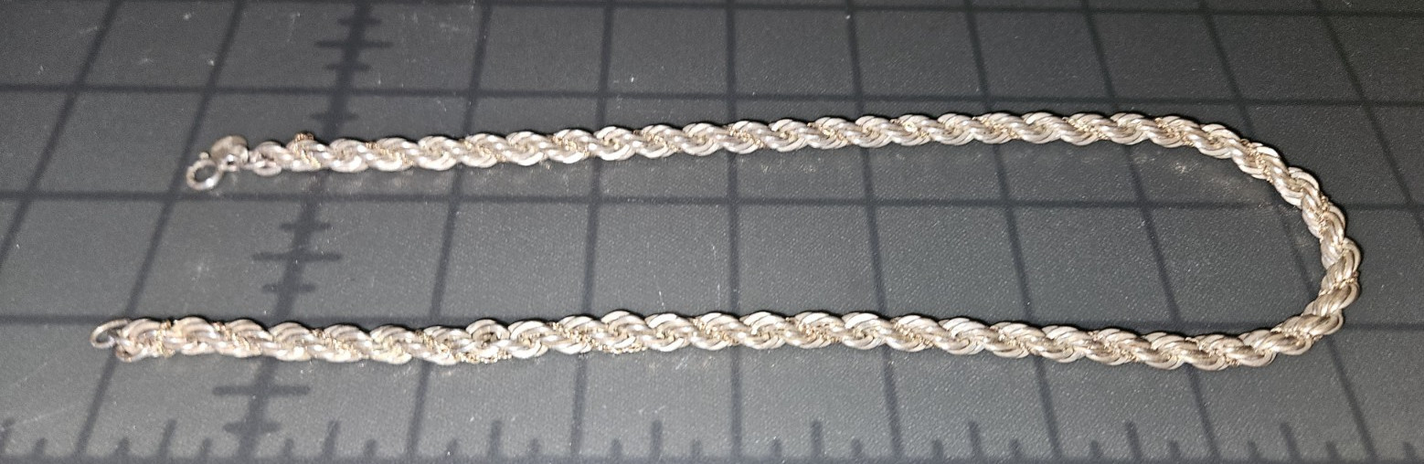 Sterling Silver & 14K Yellow Gold Thick Chain Rope Necklace 47 Grams
