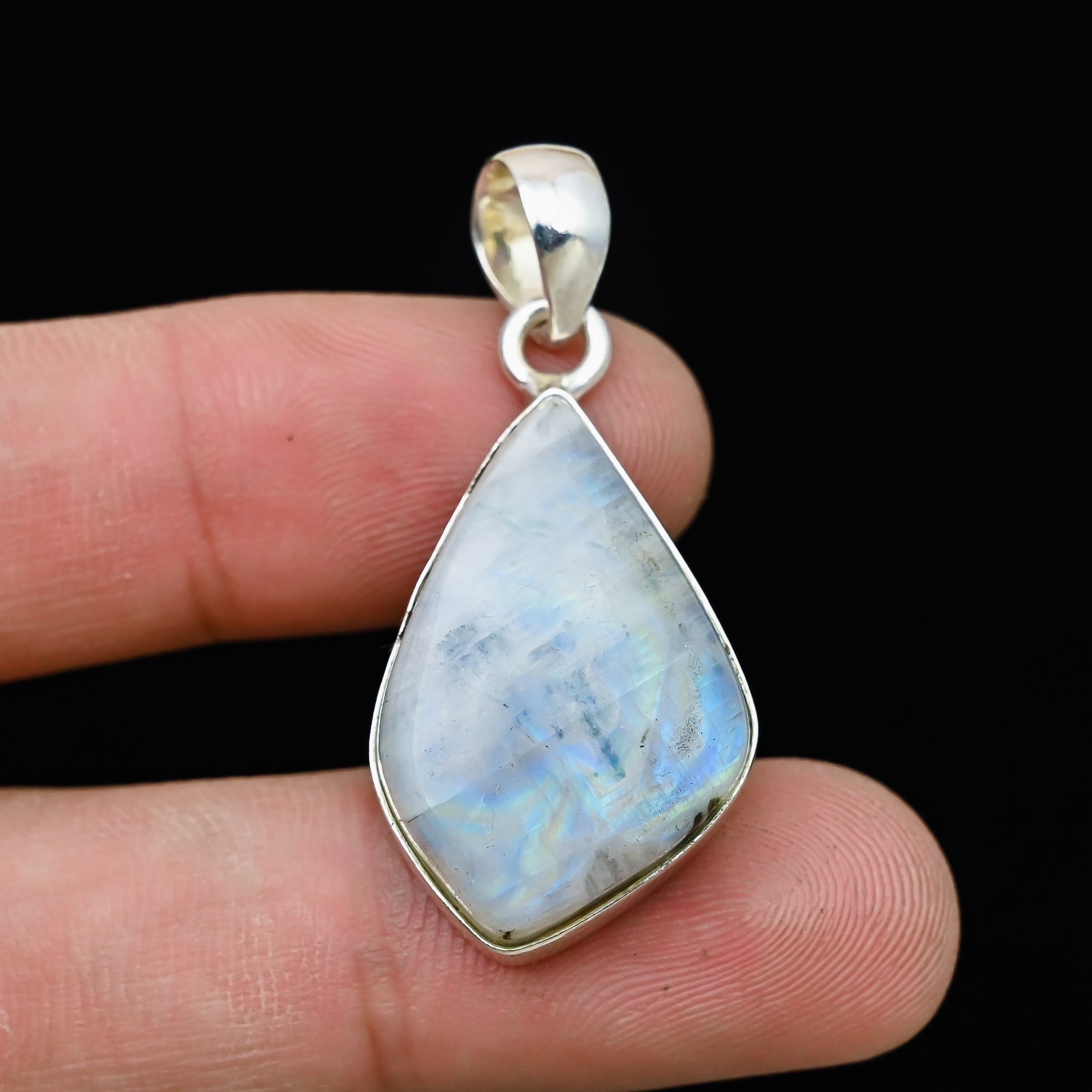 Rainbow Moonstone Gemstone 925 Sterling Silver Handmade Pendant Jewelry Gift For