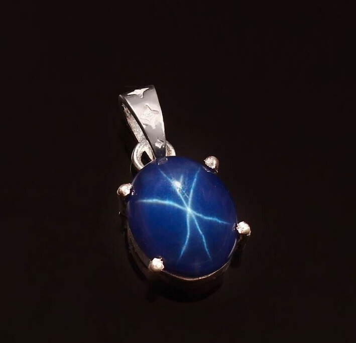 Solid 925 Sterling Silver Star Blue Sapphire Pendant Christmas Gift Unisex Gift