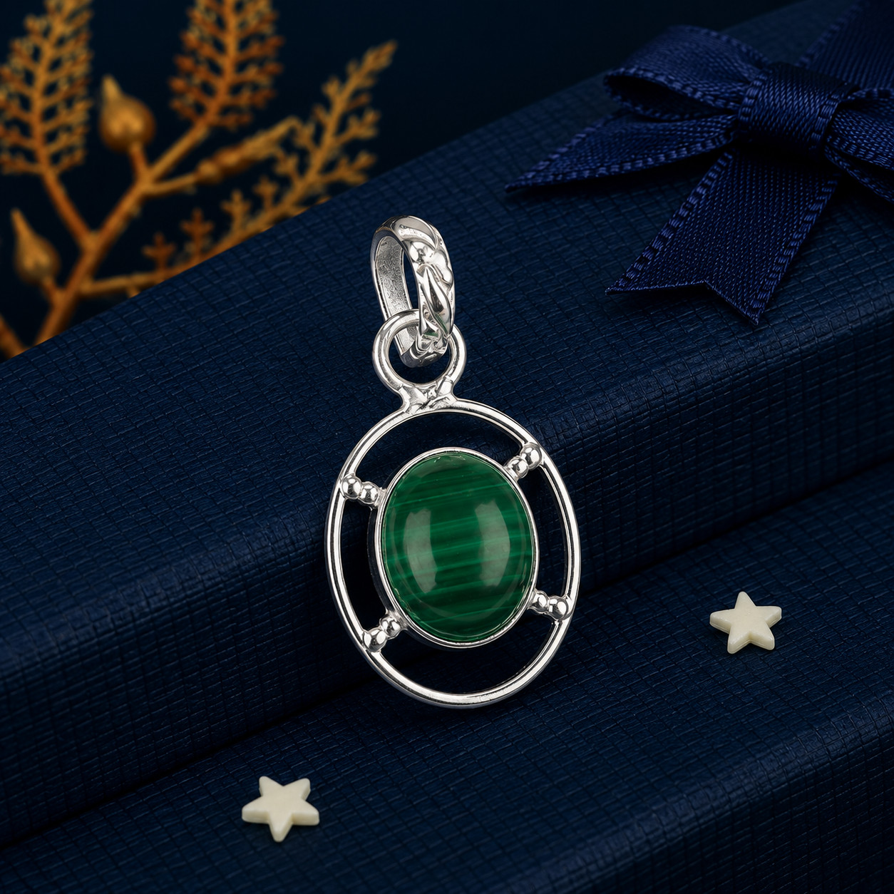 Malachite Gemstone 925 Sterling Silver Designer Pendent1.30″ Gift For Mother