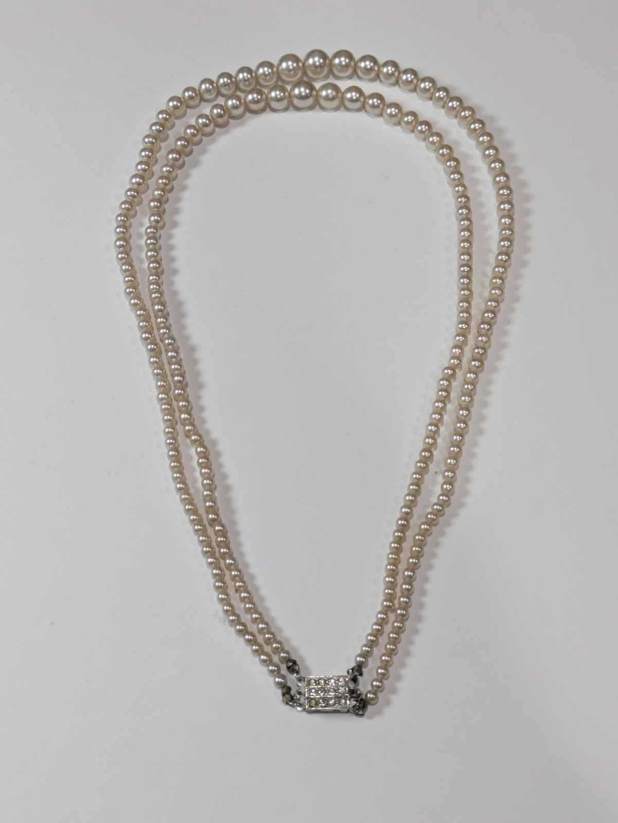 VTG Sterling Silver 925 White Pearl Beaded Necklace 16in Triple Strand Box Clasp