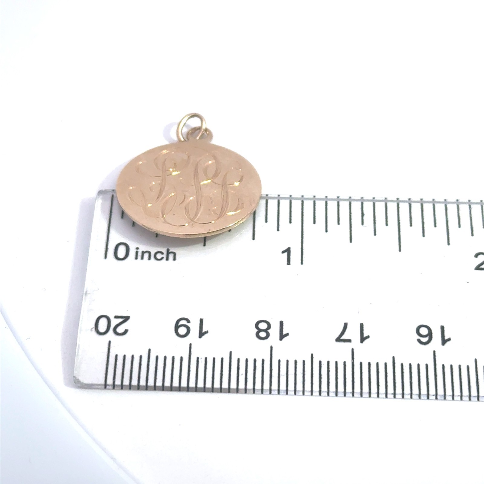 14k Stamped Yellow Gold Hand Engraved “LPB” Monogram Script Vintage Disc Charm