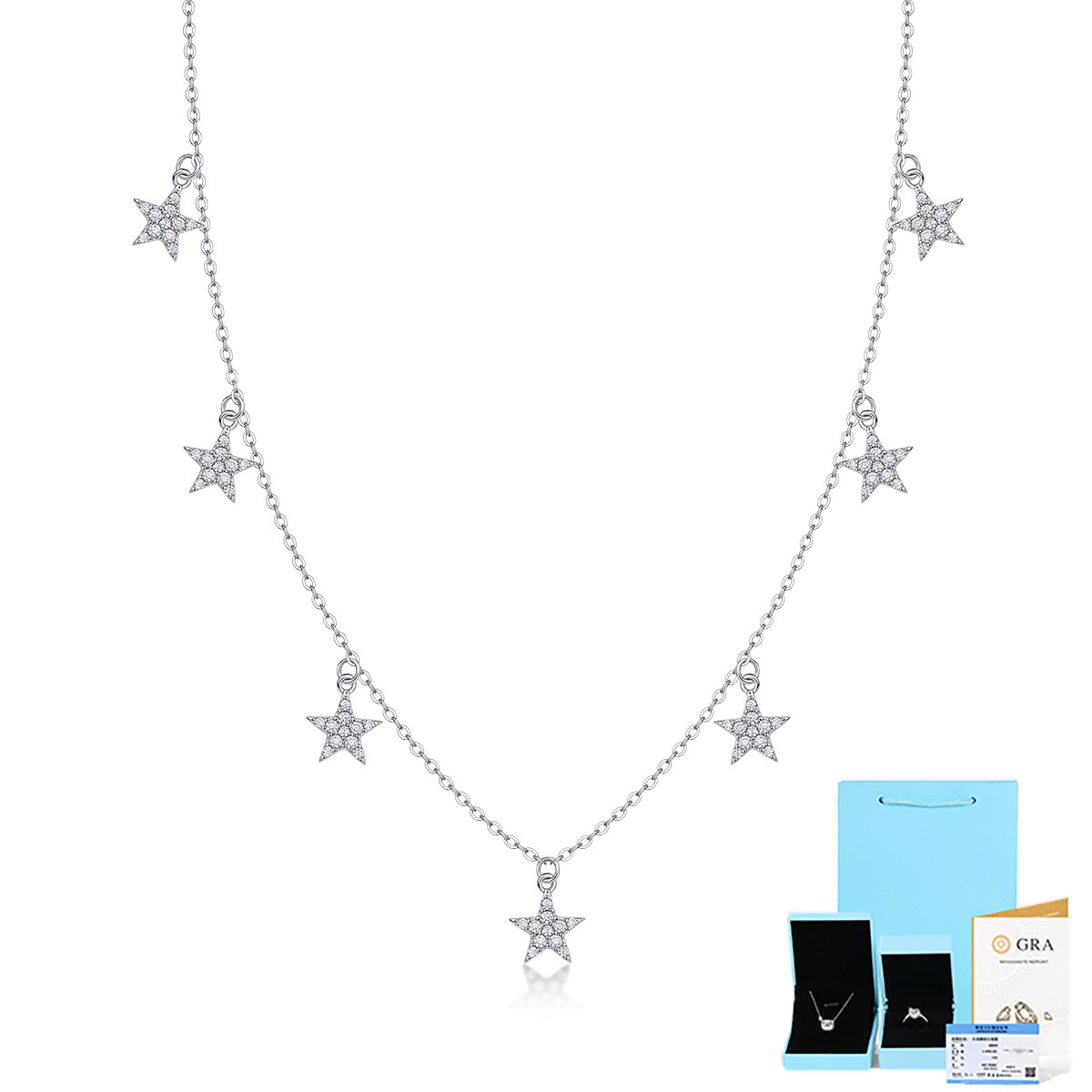 Real VVS1 D Color Moissanite 925 Sterling Silver Star Pendant Necklace Gift