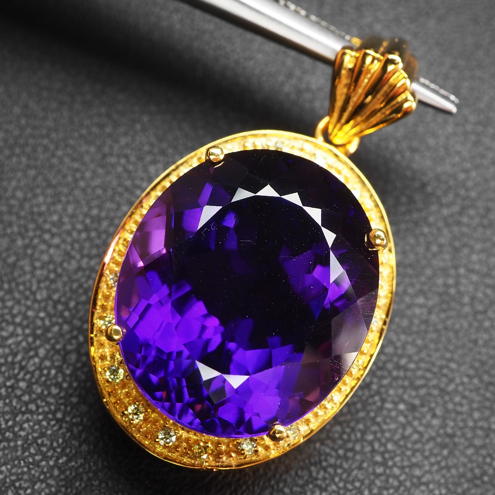 24K Gold 925 Sterling Silver Pendants Dazzling Rich Purple Amethyst Oval 22.15Ct