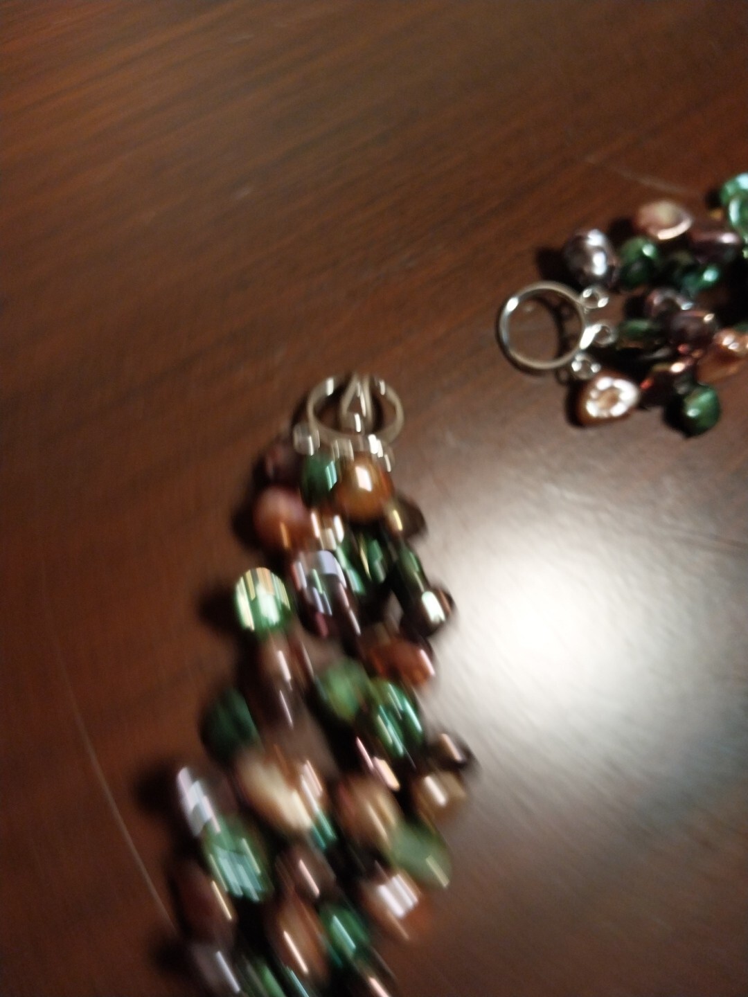 925 Signed Triple Strand Green Brown Champagne Pearl Bead Necklace 17in